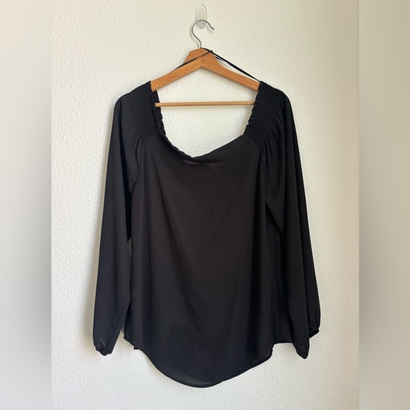 EIGHT SIXTY chiffon off the shoulder ballon sleeve sheer blouse black size MED - Picture 6 of 7